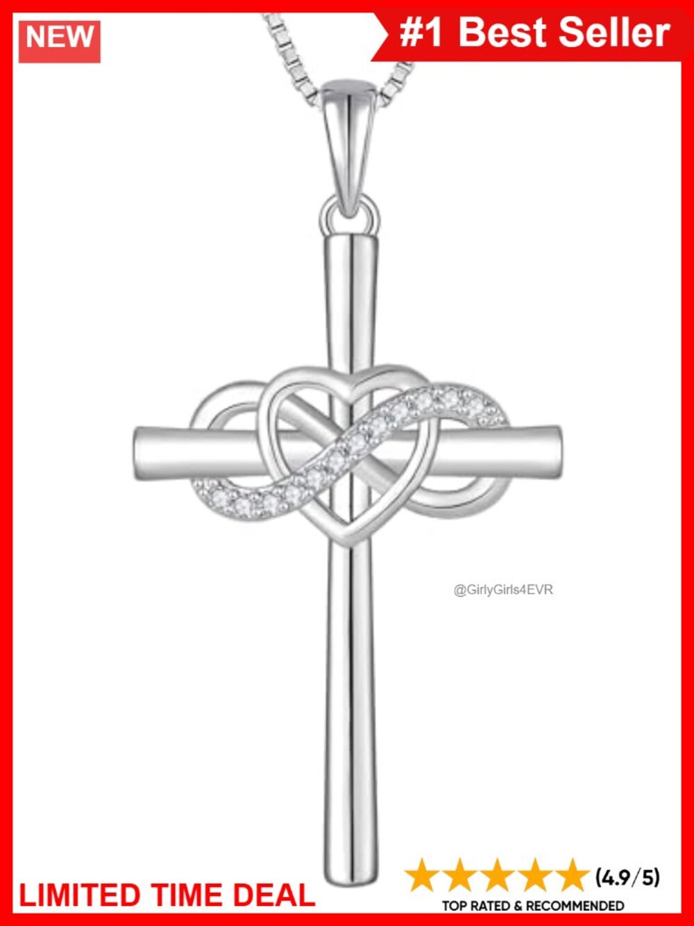Sterling Silver Cross Necklace Infinity Heart Crucifix Pendant